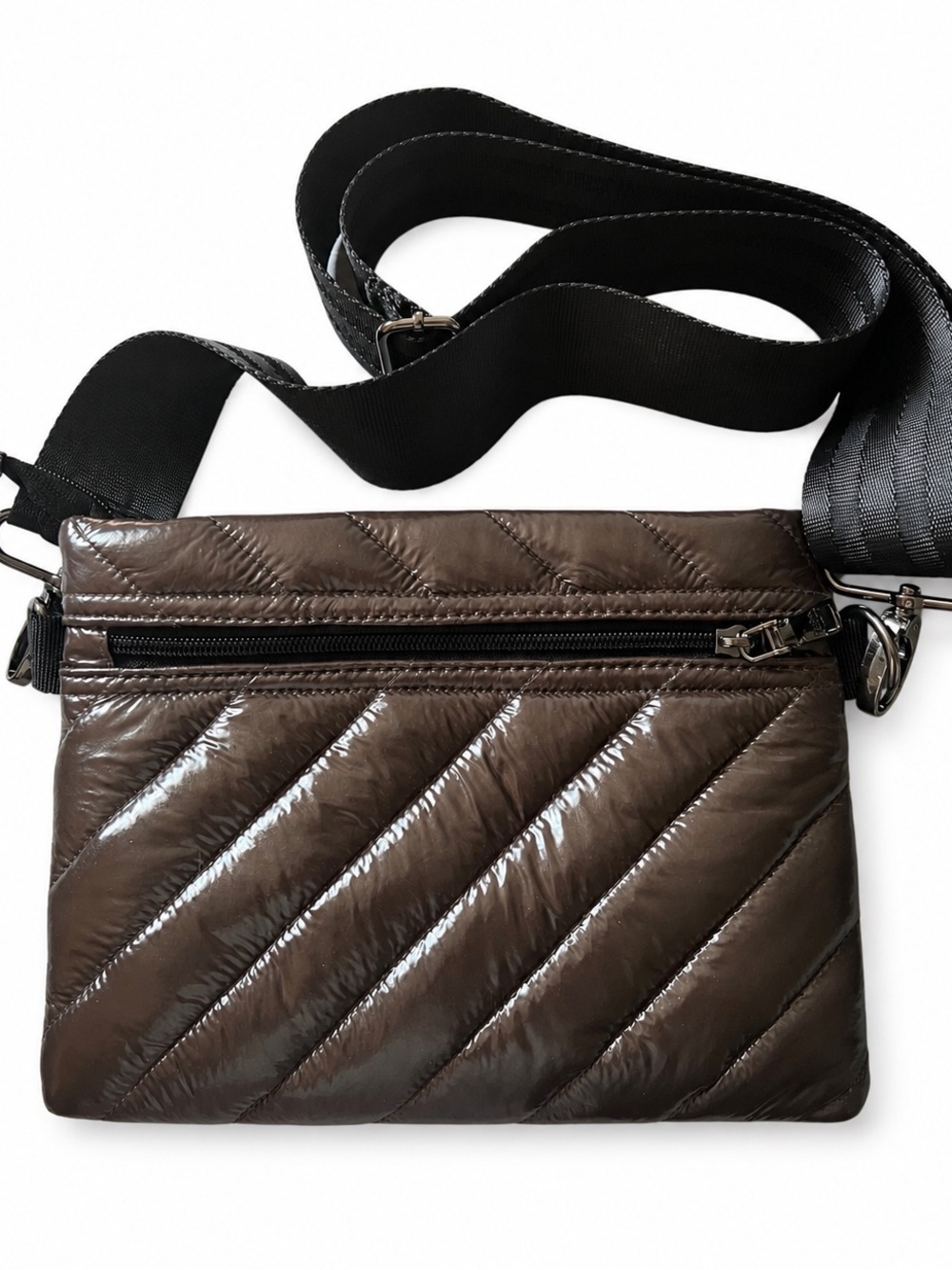 Think Royln Brown Quilted Crossbody Bag Nylon Puffer Adjustable Strap - Picture 3 of 9